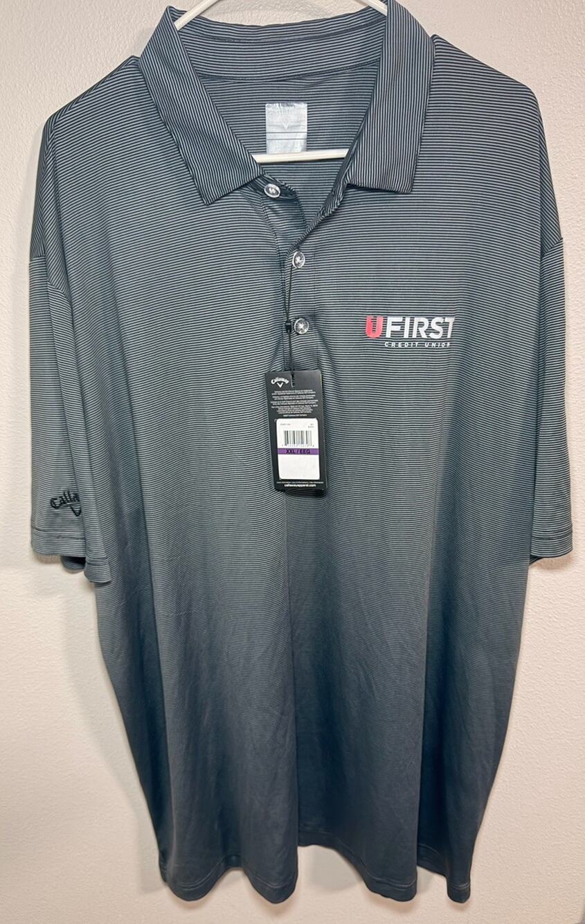 Callaway Opti-Dri Golf Polo Shirt Size XXL Black Striped U First Credit Union